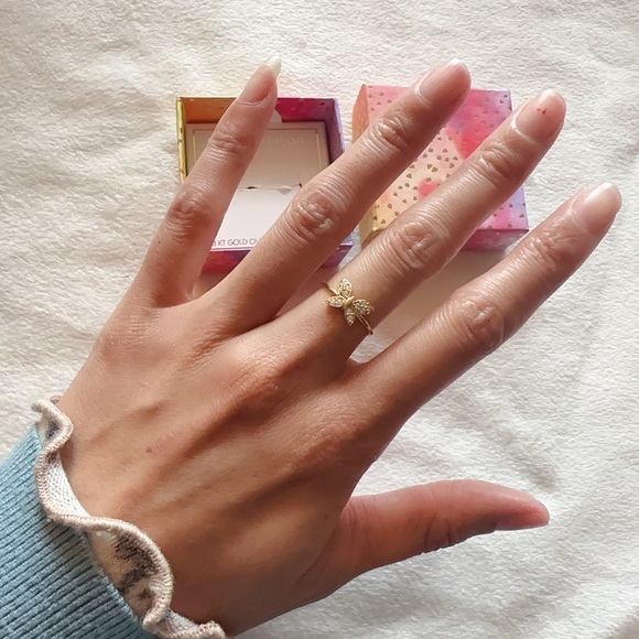 Emma Madison 18kt gold over sterling silver butterfly diamond prave Ring Size 5 - Picture 5 of 8